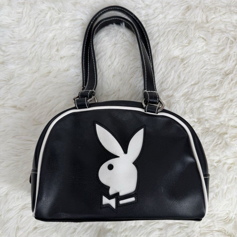 Vintage Y2K Playboy Classic Duffle Bowler Bag Logo 90s 2000s Black White Bunny